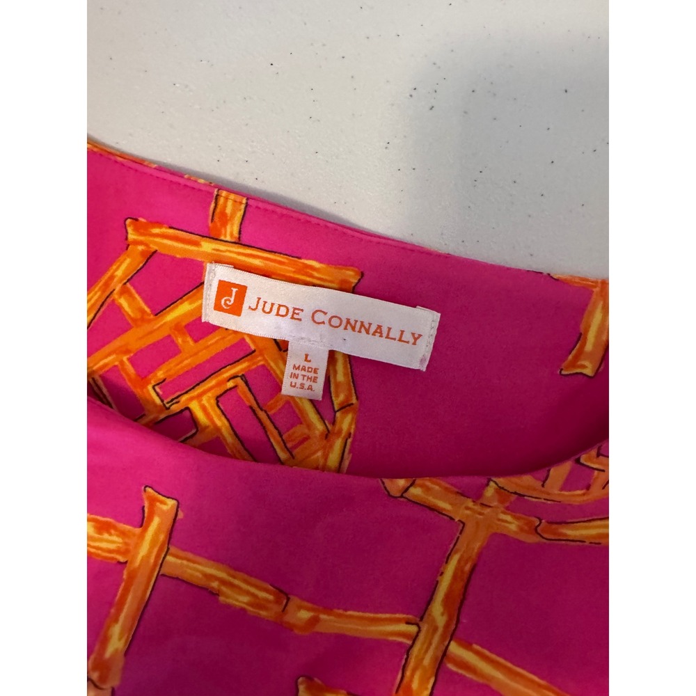 Jude Connally Pink Orange Bamboo Trellis Print Sleeveless Shift Dress Large k3 - Picture 6 of 6
